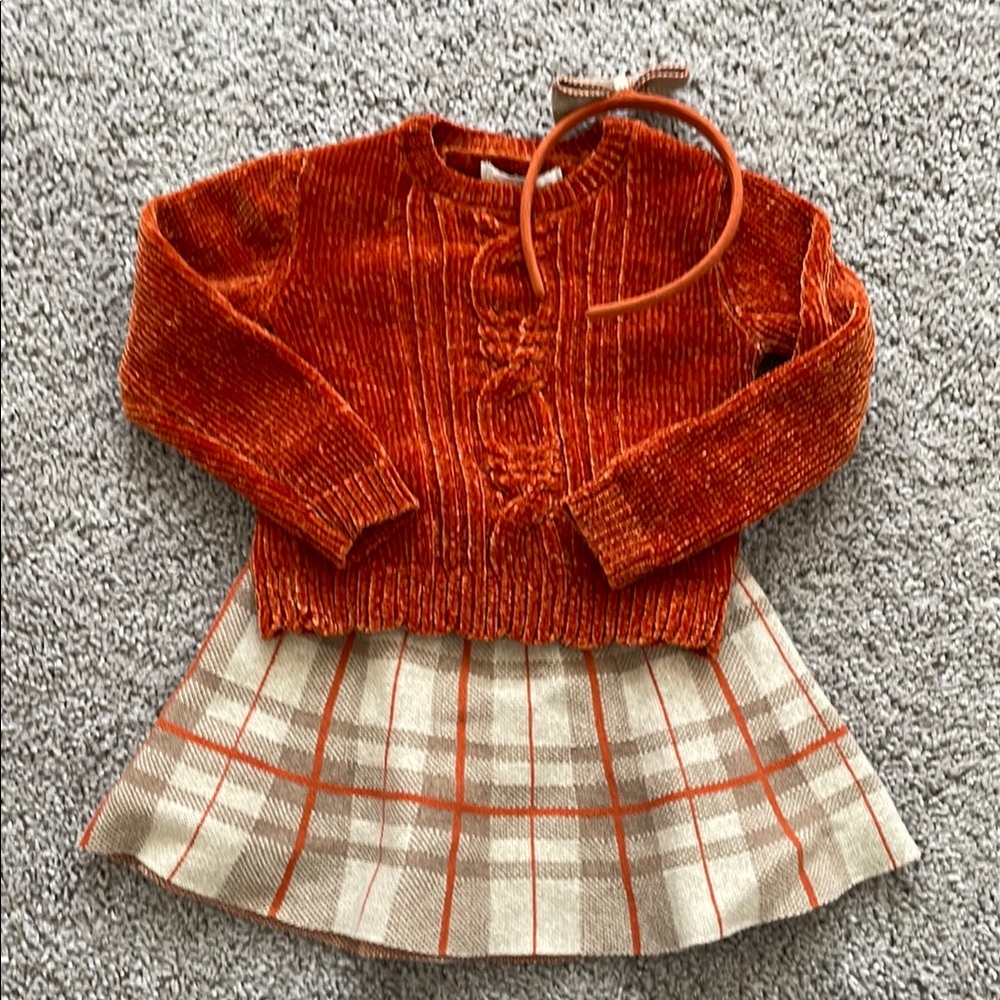 Orange Sweater and Plaid Skirt Set for Kids